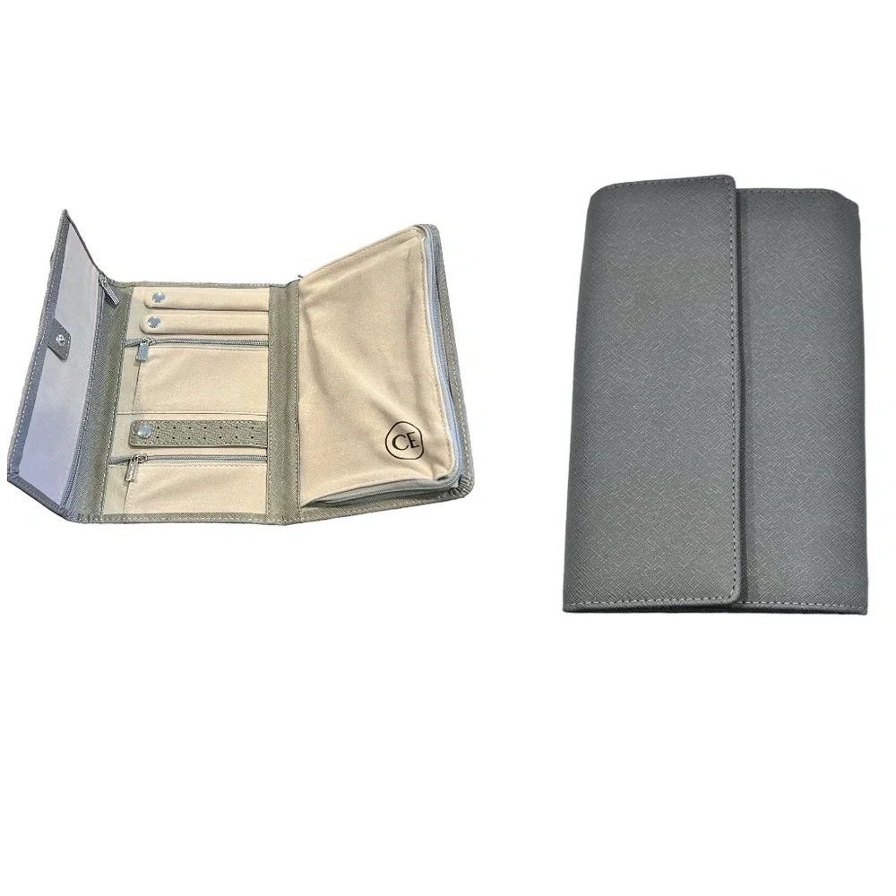 CASE ELEGANCE GRAY SAFFIANO LEATHER TRAVEL JEWELRY ORGANIZER WALLET CASE NWOT